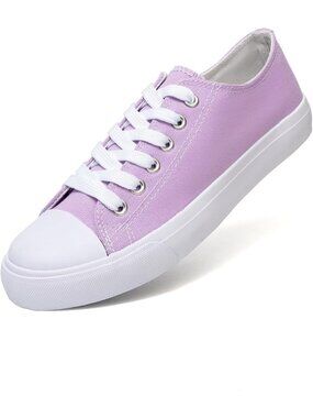 Women's Lavender Rubber Sole Low Top Lace Up Canvas Shoes Fashion Sneakers